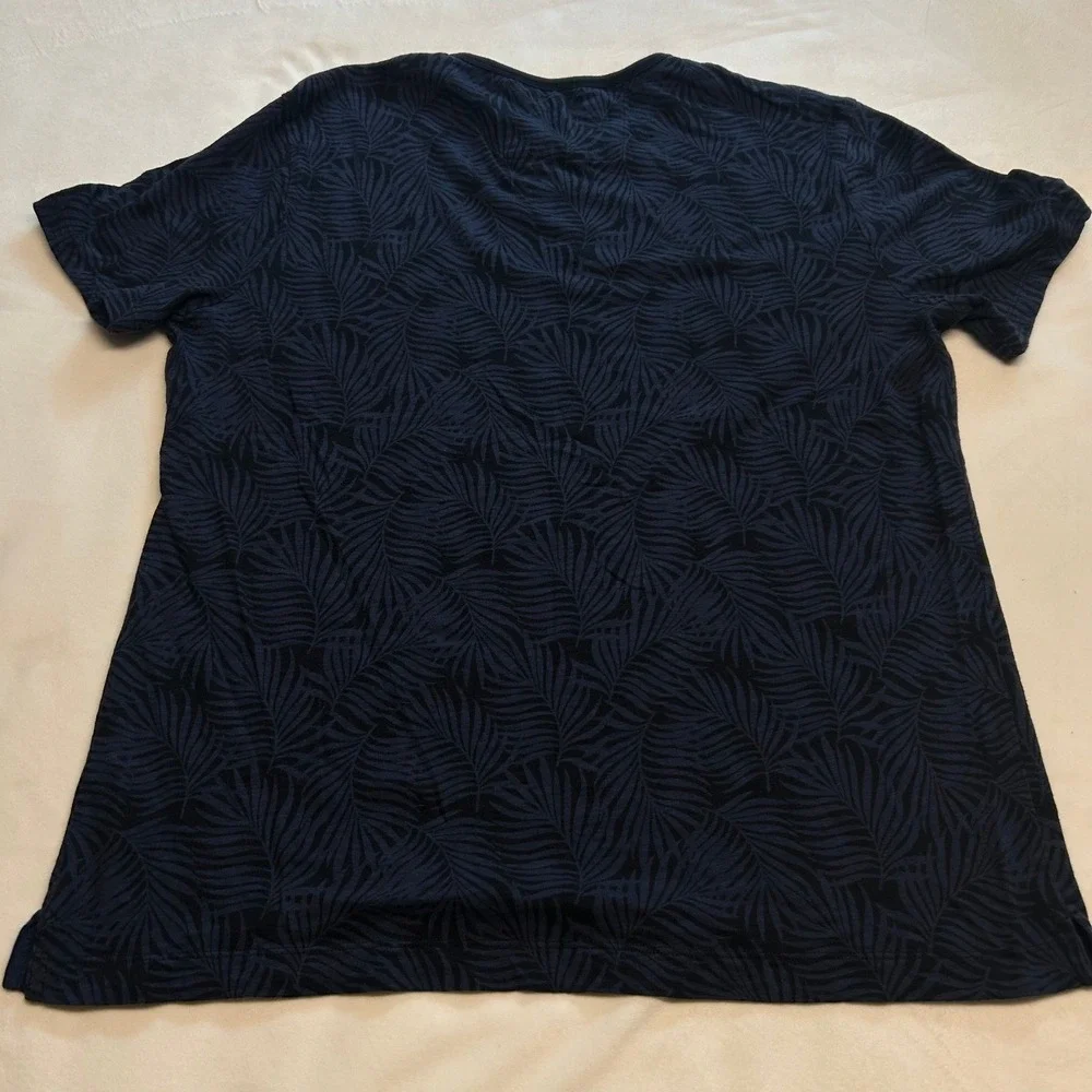 Banana Republic Vintage Mens Large Navy Blue Palm Leaf‎ Tropical Cotton T-Shirt